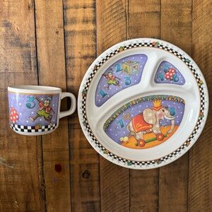 Vintage Mary Engelbreit Baby's First Dishes Melamine Cup and Plate Set